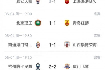 开云官网-中乙综述：海港B队小胜领跑北区，南区前四均积12分蒲公英暂领跑